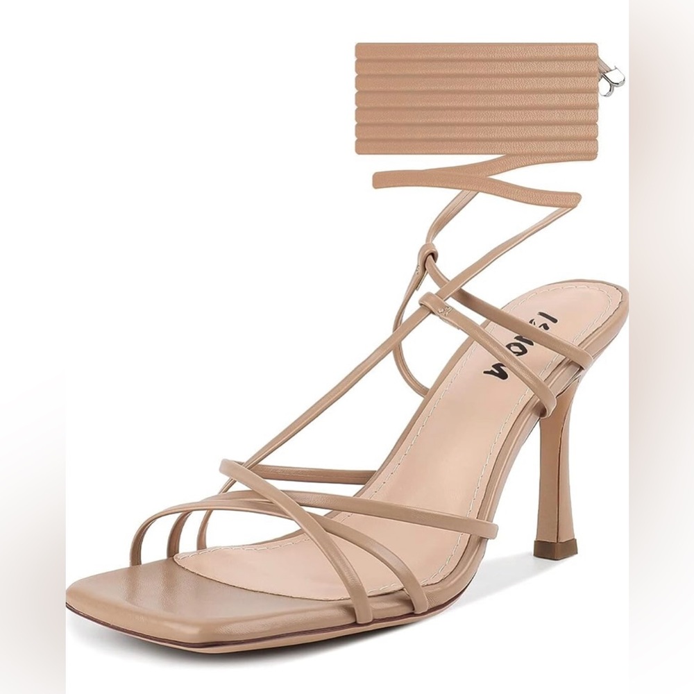 ISNOM Square Toe Lace Up Heels